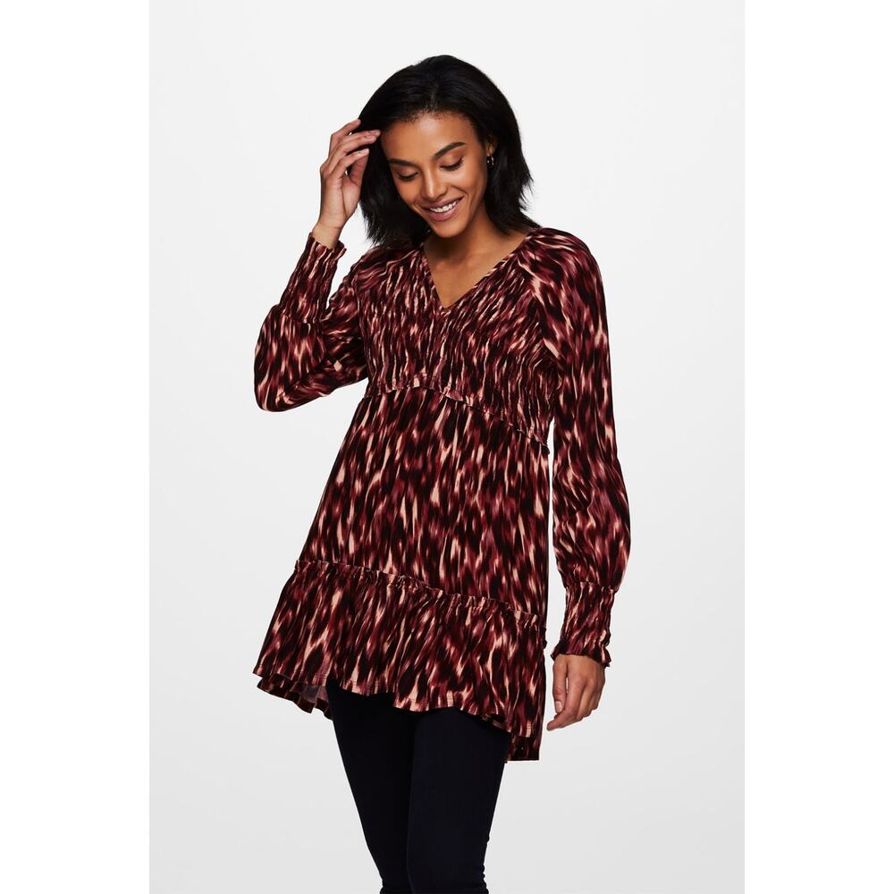 BLL Purple Black Brush‎ Strokes Babydoll Whimsygoth Talia Long Sleeve Tunic Sz L